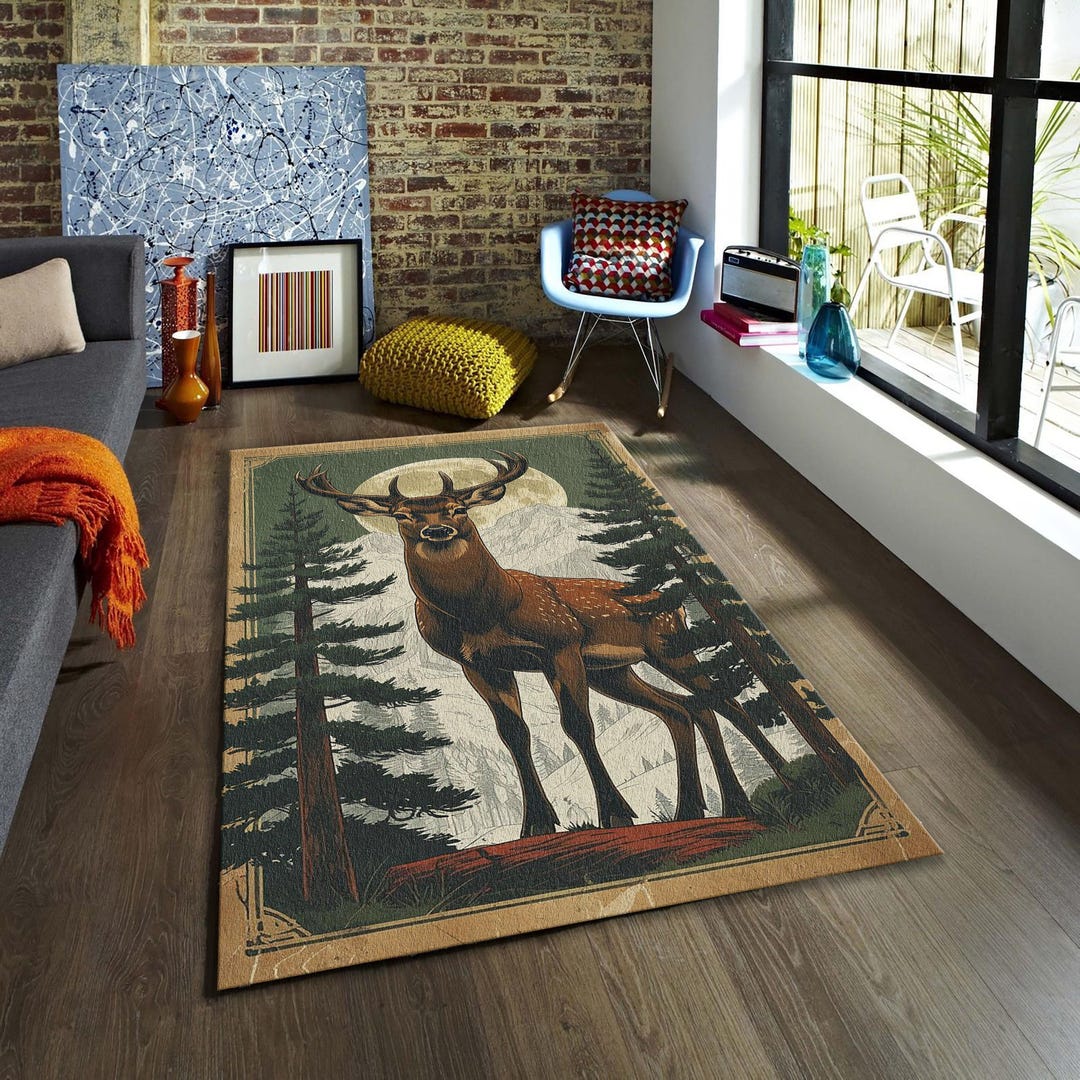 Vintage Deer Area Rug – Rustic Forest Cabin Decor - Etsy