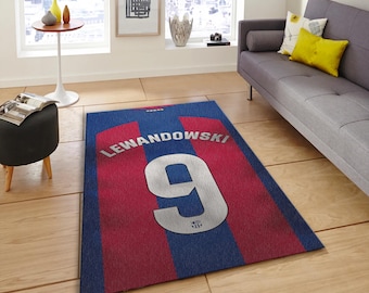 Lewandowski Barcelona Rug, Soccer Fan Gift, Sports Room Decor