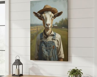 Art mural en toile drôle de chèvre, portrait de ferme rustique, décor d'animaux de la campagne