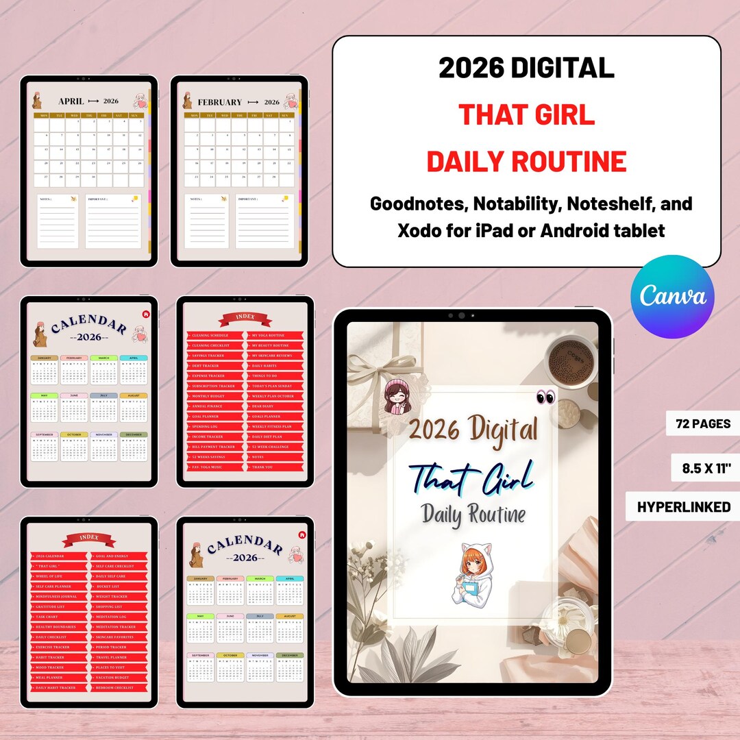 That Girl Daily Routine Planner 2026 - Editable Canva Template Habit ...