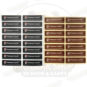 May include: Sheets of stickers featuring the "Pokémon Center" logo in black and brown. Each sticker has the text "Pokémon Center" and the copyright information. The stickers are for 3D mods and games.