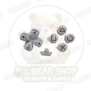 May include: A set of replacement controller buttons including a white directional pad with red arrows, four circular action buttons with red triangle, square, circle, and cross symbols, and a small gray PlayStation logo button.