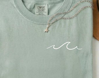 Ocean Wave Comfort Colors® Shirt, Surfer Gift Shirt, Gift for Surfers, Simple Wave Shirt, Ocean Wave Shirt Pocket, Minimalist Ocean Shirt