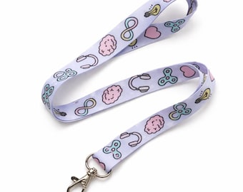 Lanyard: Neurodiversity Icons | Brains, Fidgets, Headphones, Infinity Symbol | ADHD, Autism, AuDHD, Neurodiversity Pride | ID Badge Holder
