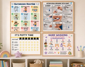Autismus ADHS Visuelle Badezimmer Routine Charts | Töpfchen, Hände waschen, bürsten (Printable)