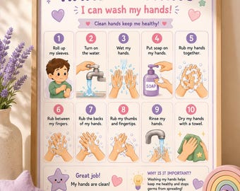 Händewaschen visueller Stundenplan für Autismus, ADHS Kinder | Tabelle der Hygiene-Routinen (Printable)