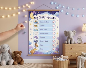 Autismus Nacht Routine Diagramm | Visueller Stundenplan, bearbeitbare Canva Vorlage (Sofortdownload)