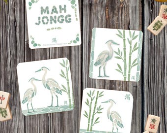 Beach Mahjong Coasters Set of 4, American Mahjong Table Decor, Bird Bam Mahjong Gift, Mahjong Hostess Gift