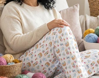 Yarn Lover Gift Pajama Pants, Cozy Knit & Crochet Sleepwear for Craft Nights