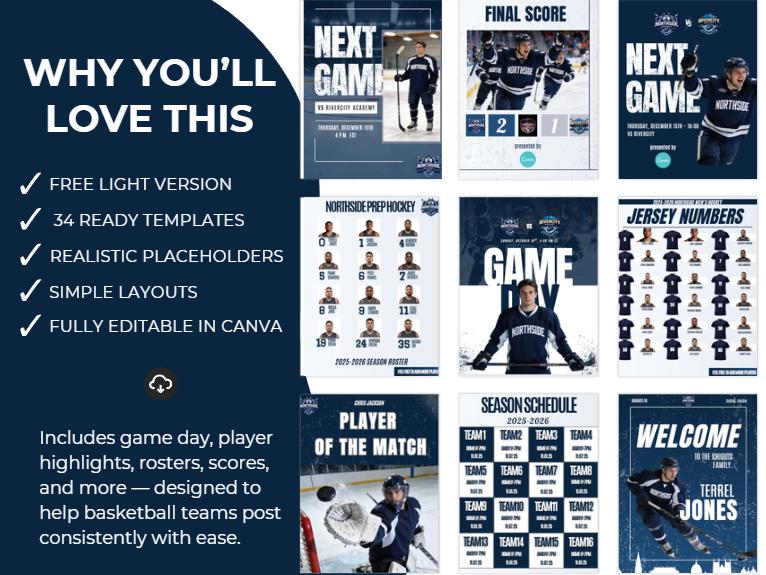 Hockey Social Media Canva Template | Editable Game Day Graphics ...