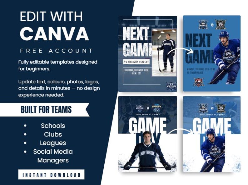 Hockey Social Media Canva Template | Editable Game Day Graphics ...