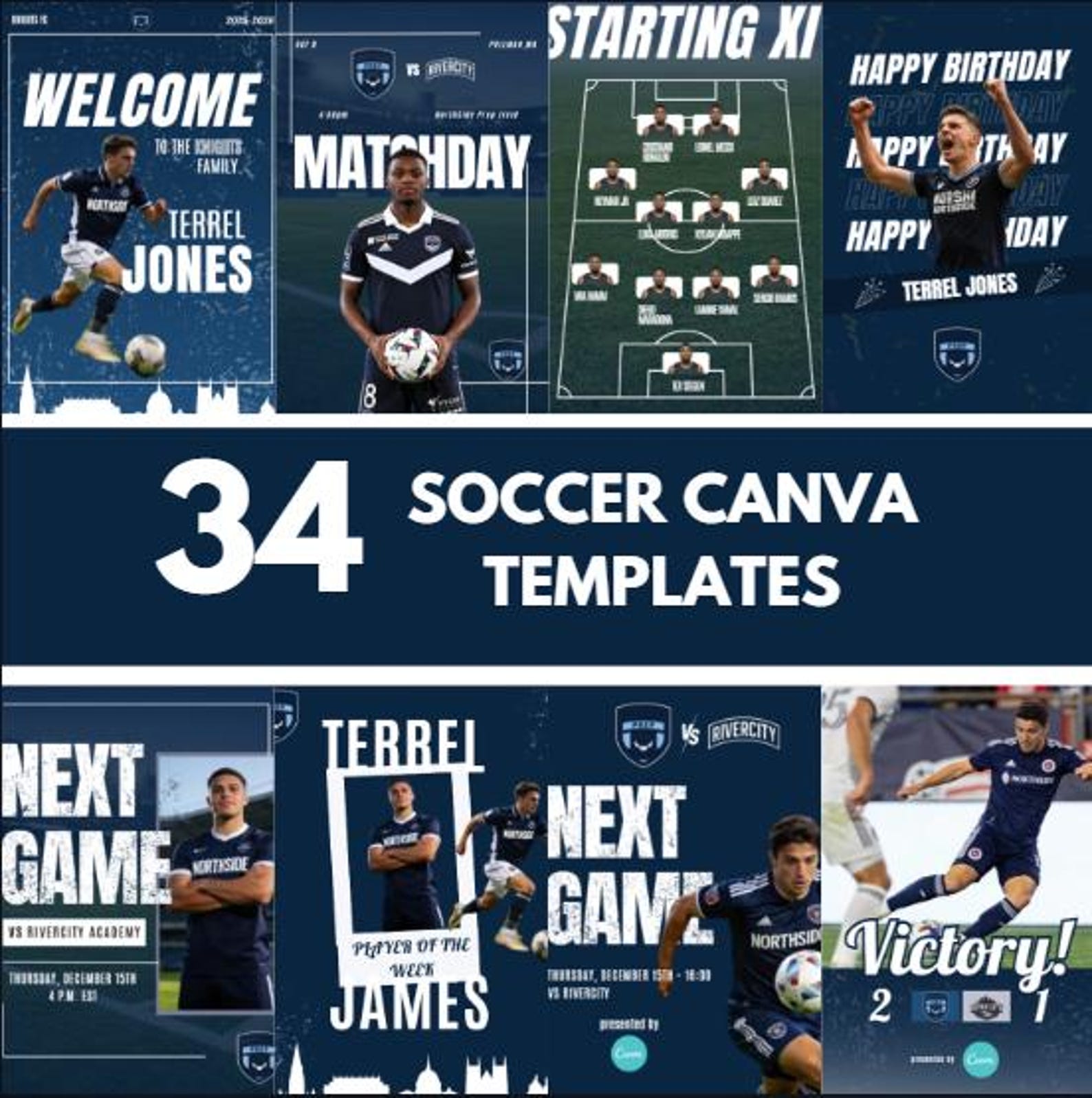 Soccer Social Media Canva Template | Editable Game Day Graphics ...