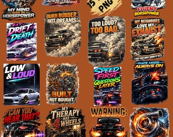 Car Enthusiast PNG SVG Bundle, JDM Drift Racing Quotes, Turbo Boost Designs (Digital Download)