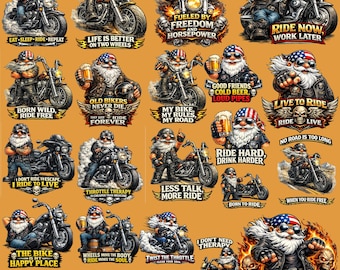 Biker Gnome PNG SVG Bundle | 20 Motorcycle Skull Clipart, Patriotic Rider Designs (Digital Download)
