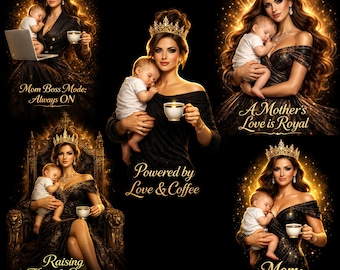 Luxury Mom Queen PNG SVG Bundle, Black Gold Clipart, Motherhood Quotes (25 Files)