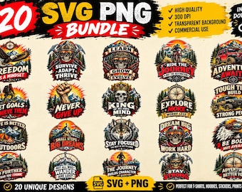 20 Outdoor Adventure SVG PNG Bundle, Mountain Skull Jeep Designs (Digital Download)