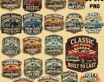 Vintage Pickup Truck PNG Bundle | 20 Retro Truck Designs (Digital Download)