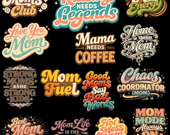 Retro Mom Quotes Bundle SVG PNG | Vintage Mother's Day Designs (Digital Download)