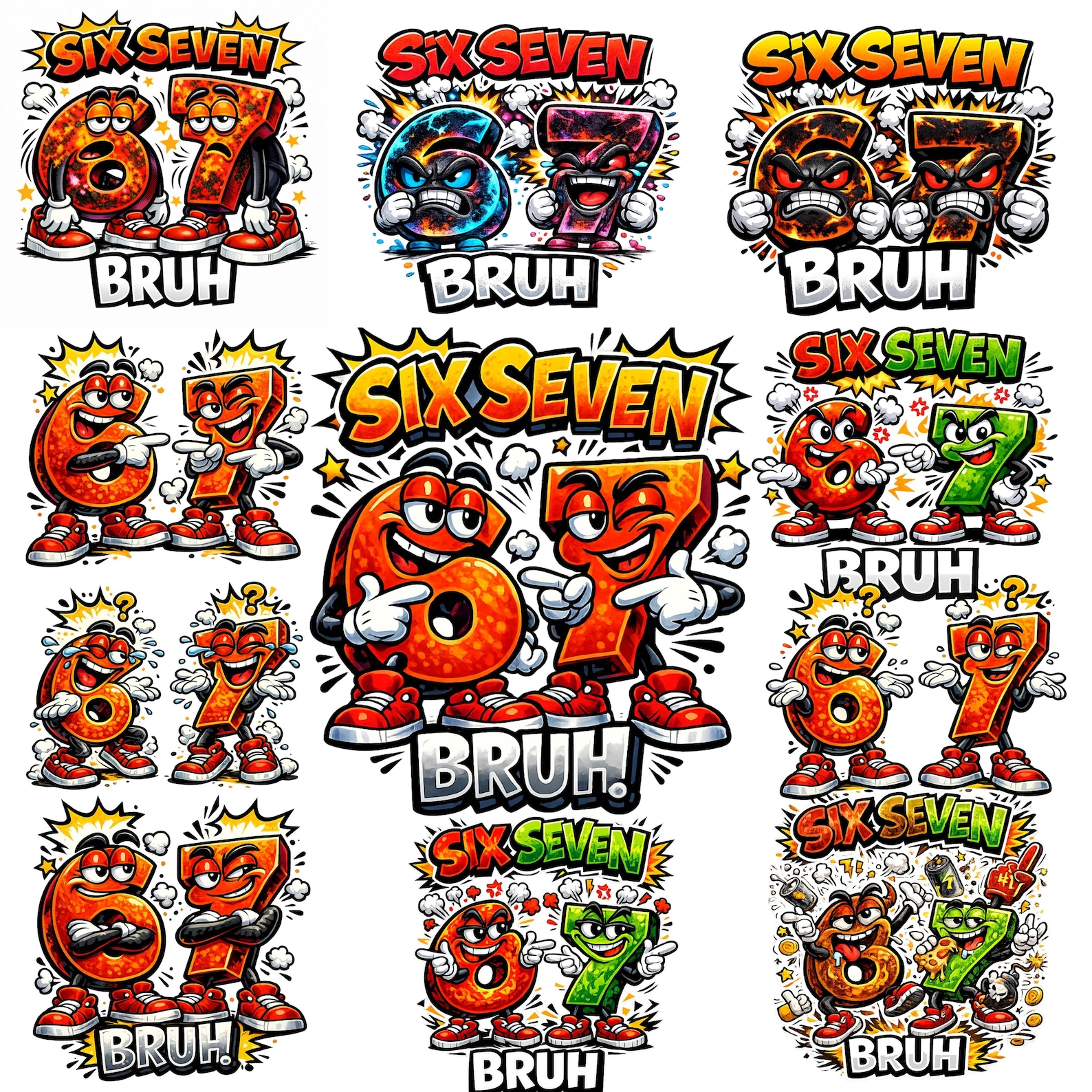 20 Funny Six Seven 67 SVG PNG Bundle | Meme Cartoon Numbers Clipart - Etsy