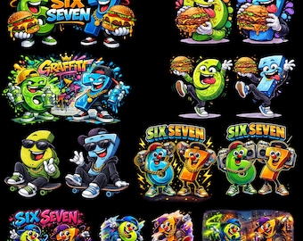 Six Seven 10 Cartoon PNG SVG Bundle | Funny 67 Number Characters |                 (Digital Download)