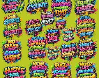 Motivational Graffiti Typography PNG SVG Bundle | Colorful Streetwear T-Shirt Designs (Digital Download)