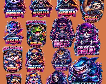 67 BRUH  15 PNG SVG Bundle, Neon Gaming Characters, Digital Download,