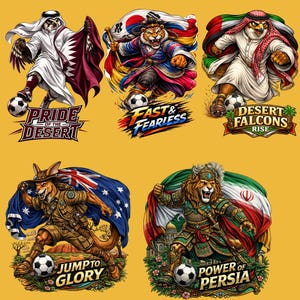 Paquete de mascotas de la Copa Mundial de la FIFA, personajes de países de fútbol, imágenes prediseñadas de 31 equipos (PNG SVG)