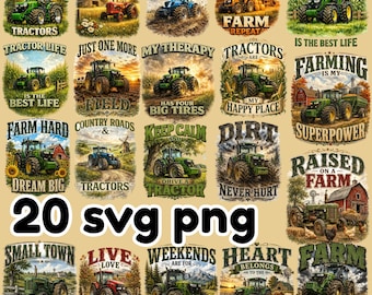 20 Vintage Farm Tractor SVG PNG Bundle, Rustic Shirt Design (Instant Download)