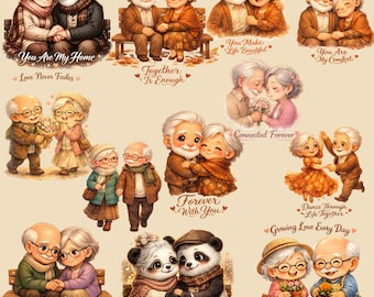 Elderly Couple Clipart SVG | Grandparents Love PNG Art (Digital Download)