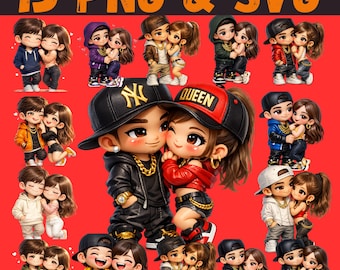 Chibi Couple Clipart | 15 Valentine PNG SVG Bundle (Digital Download)
