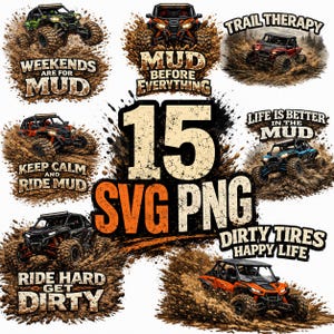 15 Mud Riding SVG PNG-paket, Off Road-citat, sida vid sida (digital nedladdning)