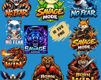 Mascot T-Shirt Design Bundle SVG PNG | (Digital Download) | Tiger Wolf Shark Bear