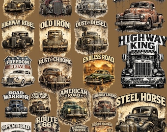 Vintage Classic Cars Trucks SVG PNG Bundle |  Retro American Muscle Clipart (20 Digital Download)