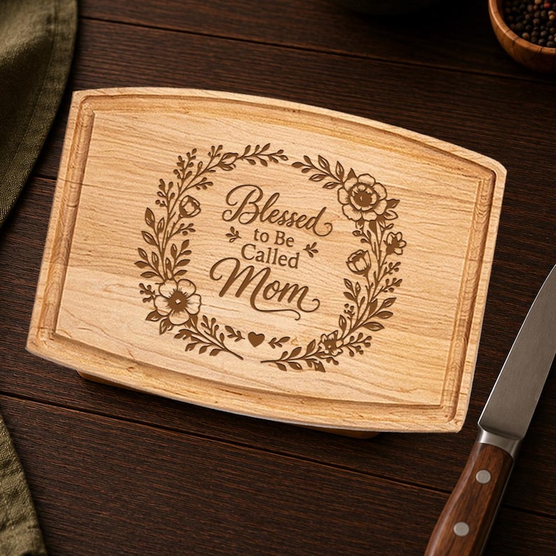 Mom Cutting Board, Personalized Blessed to Be Called Mom Engraved Board ...