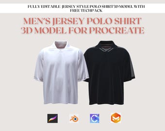 Maqueta 3D de polo para Procreate, archivo OBJ, modelo de camiseta deportiva para hombre