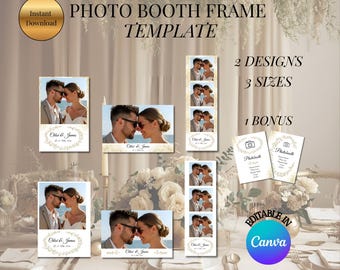 Customizable gold chic photo booth frame template (postcard, Polaroid, strip), bonus posters – Photo Booth Frame Template