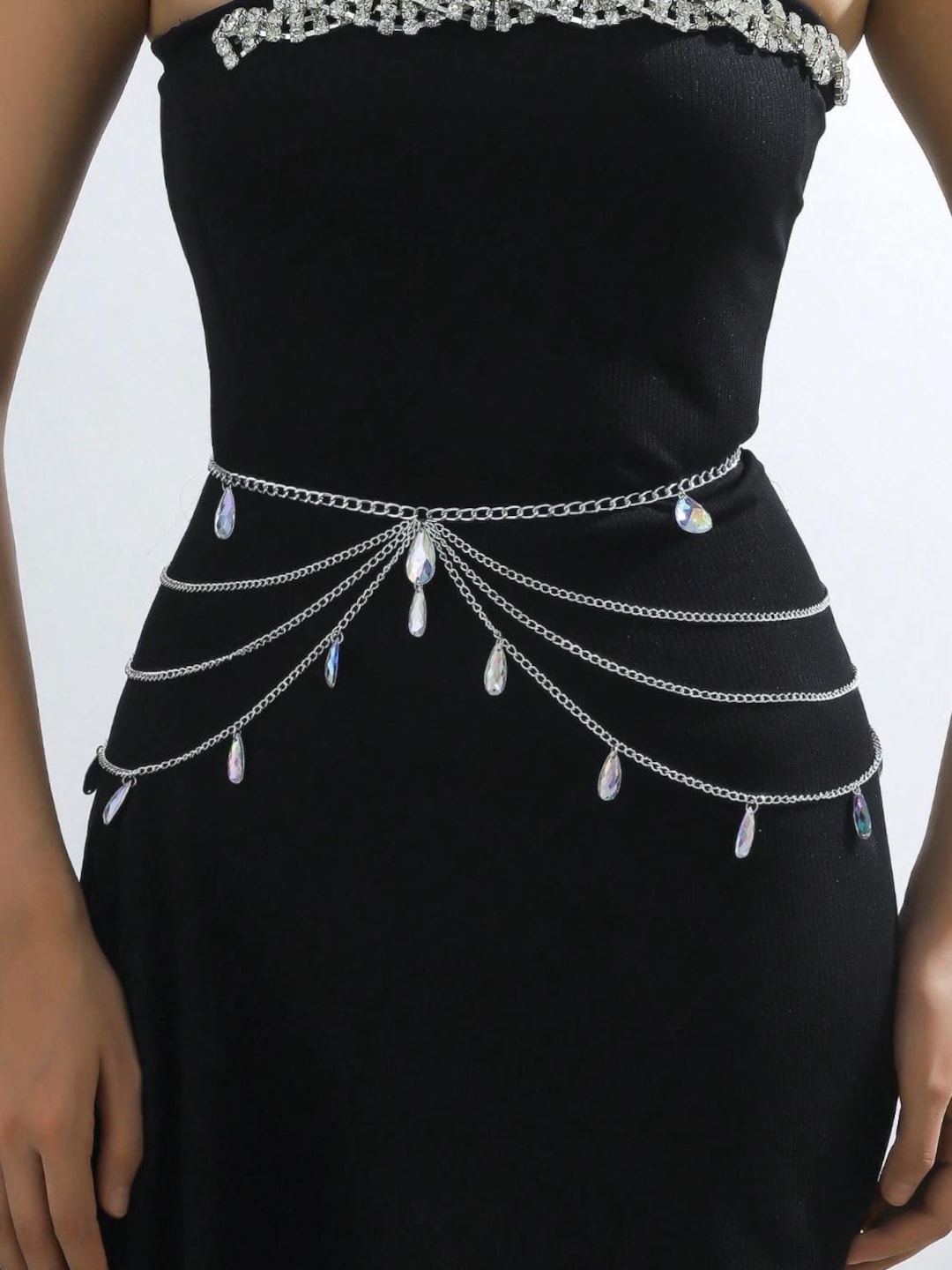 Waist Chain And Robe Gothic Teardrop Crystal Waist Chain, Elegant Dark Waist Belt for Women ...