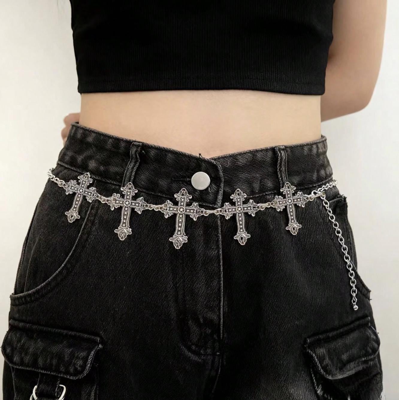 Gothic Cross Waist Chain Belt Zinc Alloy Adjustable 40 Inches Punk Emo US Stock of Punk Adjustable Harness Waist Belt with Buckles  main image 3