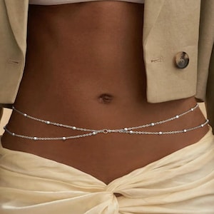 Złoty/srebrny łańcuszek na talię ze stali nierdzewnej z perłami, dwuwarstwowy łańcuszek satelitarny na ciało, idealny na plażę i lato