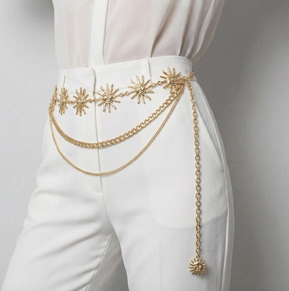 Multilayer Gold Sun & Moon Waist Chain Belt, Celestial Body  display picture 1