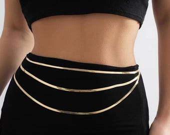Minimalist Layered Chain Belt for Women, Elegant Waist Chain Jewelry, Gold Dress Belt Accessory, Summer Body Chain, Simple Fashion Belt