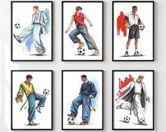 Football Fashion Illustration Series, Inspired by Iconic Football Nations (England, Argentina, France, Germany, Spain), Sports Wall Decor.