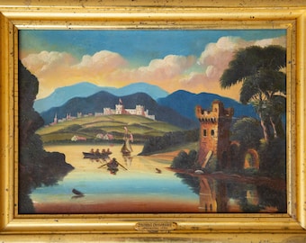 Cuadro al óleo antiguo enmarcado del importante artista del siglo XIX, Thomas Chambers (inglés-estadounidense, 1808-1869).