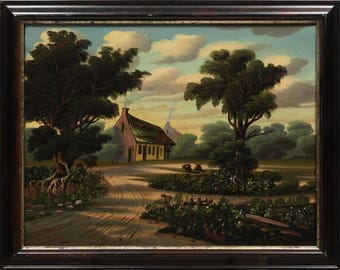 Cuadro al óleo antiguo enmarcado del importante artista Thomas Chambers (inglés/estadounidense, 1808-1869), reconocido por su trayectoria artística.