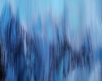 Pintura al óleo abstracta azul, arte contemporáneo, 24x21