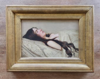 Mujer durmiendo (1904) del importante artista danés Ludwig Find (danés, 1869-1945)