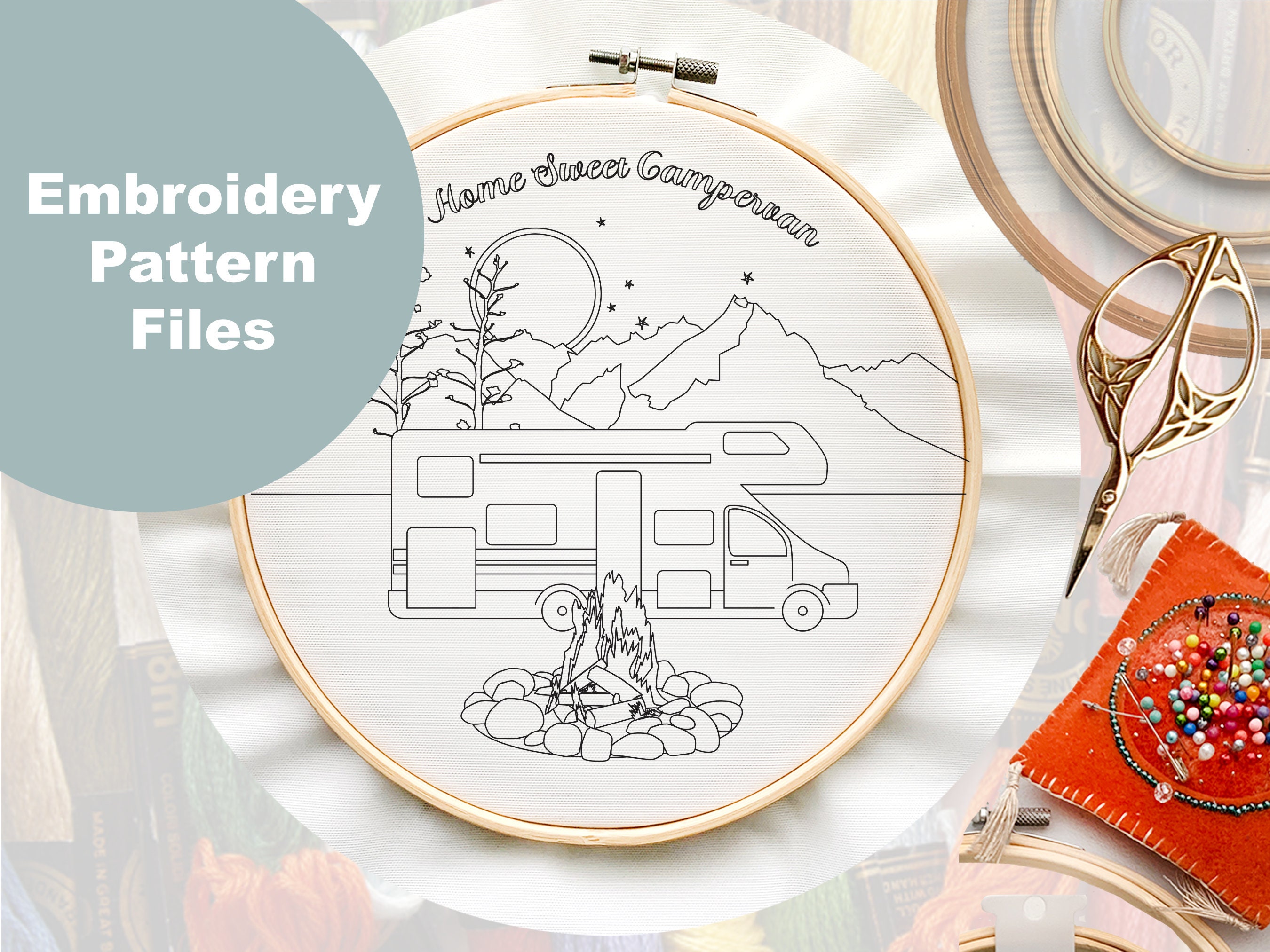 Campervan Camping Embroidery Pattern Plus Free Hand Embroidery Tutorial ...