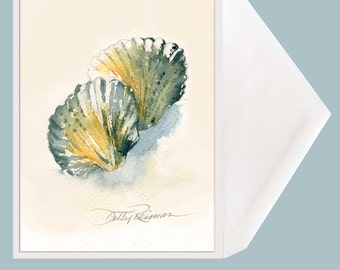 Seashells by the Seashore! Shell Painting Greeting Card - Seaglass Scallop - Celebration, Birthday Card, Sun Surf & Sand - Just add Water