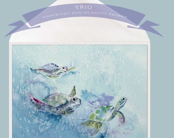 Ocean Blue Sea Turtle Greeting Card titled Trio by Dotty Reiman -  Celebration, Birthday Card, Ocean Life - Just add Water