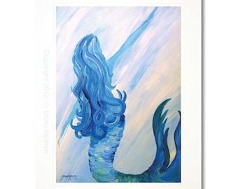 Mermaid Girl Fine Art Print by Tamara Kapan "Looking Back" // Mermaid Wall Art // Beach Themed Decor // Many Sizes Available